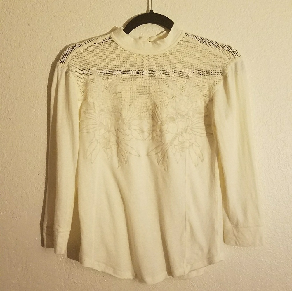 Cream ivory embroidered free people top
